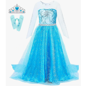 Girls Princess Elsa Dress Costume - Halloween Birthday Party Dress Up for Toddler Girl Kids Size 110