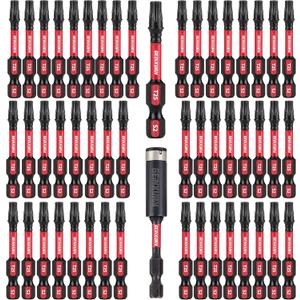 50 Pieces T25 2 In. Impact Tough Magnetic #25 Torx Head Power Bits, S2 Alloy Steel T25 Screwdriver Bits Set with 1Pcs Impact Bit Holder