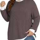 VISLILY Womens-Plus-Size-Tops Trendy Color Block Long Sleeve T Shirts Casual Loose Tunics Cute Knit Crewneck Blouses XL-5XL (XXL)