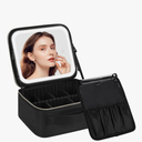 Chomeiu Makeup Bag with LED Mirror, Travel Makeup Case for Women and Makeup Artists Cosmetic Organizer Large Make Up Bags with Light Up Mirror, 3 Color Lights, Adjustable Dividers and Brush Holder