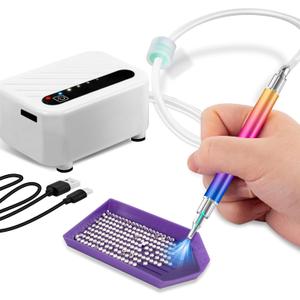 Diamond Art Pens No Wax Needed, Vacuum Diamond Painting Pen Electrical Pick Up AB-Stones, Rechargeable Vacuum Pump, Low-Noise, 3 Suction Modes & Indicator Lights for Remaining Electric, Storage Tray