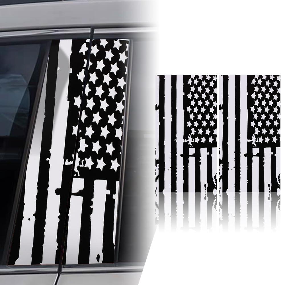 XhuangTech 1 Pair USA Flag Car Center Pillar Decals - HD Printed American Flag Vinyl B-Pillar Stickers, Personalized Stars & Stripe Pattern DIY Auto Vehicle Door Pillar Sticker Decal (Black)