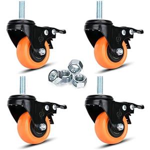 Swivel Caster Wheels 2 Inch Heavy Duty Threaded Stem Casters 3/8"-16x1 Safety Dual Locking Industrial Castors Set of 4 Load Bearing 600 Lbs Caster with Brakes Wheels for Cart, Furniture