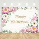 Happy Retirement Backdrop for Women Pink Rose Gold Dots Retirement Party Banner White Floral Greenery Leaves Decoration Lady's Retirement Party Decor Congrats Retire Photo Booth Props(8x6ft)