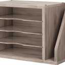 Creso hom Mail Sorter, File Organizer Desktop, Wood Desk Organizer with 3 Adjustable Shelves, Mail Holder for Office, Home, Letter Sorter File Holders for Envelopes, Mail Supplies Magazines, Greige