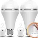 Neporal Rechargeable Light Bulbs Battery Operated Powered Backup Light Bulb, 15W 80W Equivalent 6000K 1200mAh, Emergency Light Bulb for Lamp Camping Works Even Power Outage -2 Packs + 2 Portable Hooks