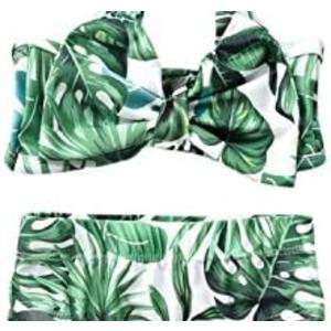 Aalizzwell Baby Girl Bathing Suit, Toddler Girls Two Piece Swimsuit Halter Top Bikini Bottoms Swimming Suit,Green,90