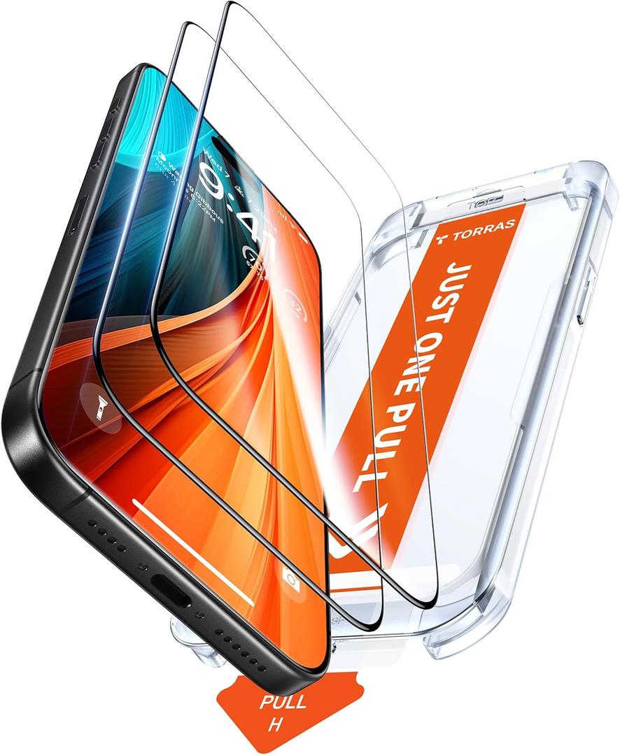 TORRAS MilitaryGrade Shatterproof for iPhone 16 Pro Screen Protector [9H+ Aerospace Tempered Glass＆ OneStep Installation] Full Coverage Fit Bubble Free TopNotch Protection, 2 Pack, GlassGo X