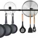 24 inch Pot Rack Wall Mounted Pot Hangers for Kitchen, Detachable Storage Organizer, Industrial Pipe Lids Utensils Hanging Rail Iron Holder with 6 S Hooks, Black