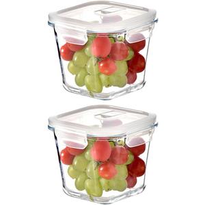 3.5Cup Glass Large Storage Container set, Glass Soup Container with Airtight Lids, Glass Food Prep Container, Leakproof Overnight Oats Jars, Microwave & Dishwasher Safe (2 Pack - Square)
