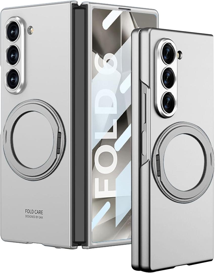 for Samsung Galaxy Z Fold 6 Case with Magnetic Ring Holder, Z Fold 6 Compatible with MagSafe Screen Protector, Silver