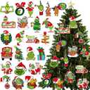 Griinch Ornaments for Christmas Tree Wood, Double-Sided Printing 24 Pcs Christmas Tree Decorations Hanging Ornaments for Tree Home Indoor Outdoor Decorations 20 Packs