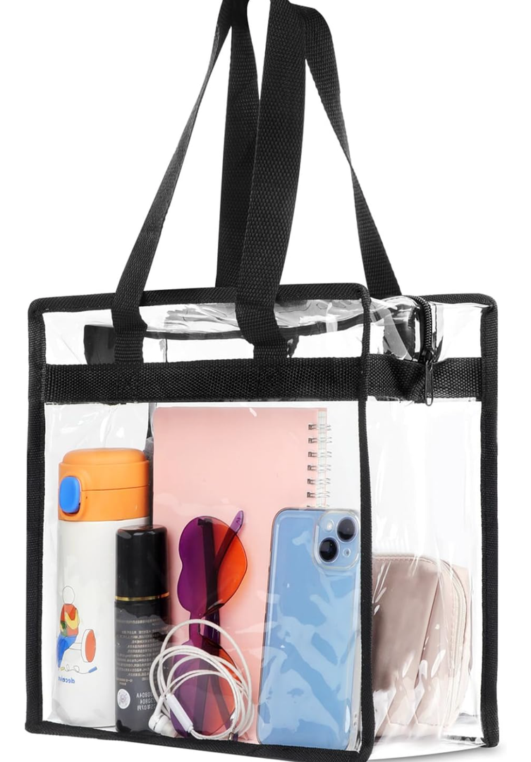 Clear Bag for Stadium Events Approved, 12x6x12 Large Transparent Tote Bag with Zipper for Gym Concert Sports Festivals