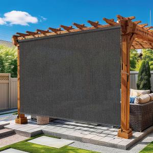 Grey Outdoor Roller Shades 8' W x 8' H, Exterior Cordless Patio Shade Roll up-Down Blinds Spliced Design (Fixed 2 Poles, One-Full Piece Fabric Sunshade)