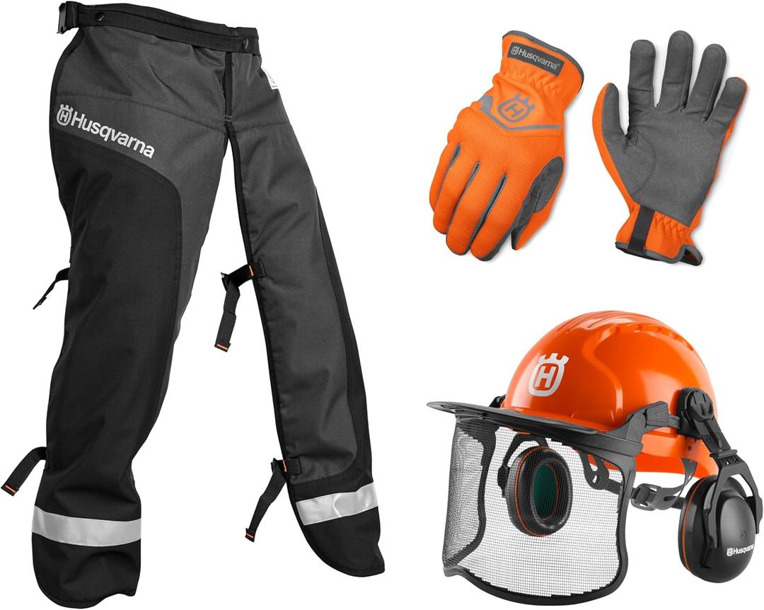 Husqvarna Classic Personal Protective Power Kit with Chainsaw Chaps, Forest Helmet and Safety Gloves, Chainsaw Safety Equipment for New Chainsaw Users