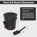Home-Complete 4.75 Gallon Black Ash Bucket with Lid and Shovel-Essential Tools for Fireplaces, Fire Pits, Wood Burning Stoves-Hearth Accessories