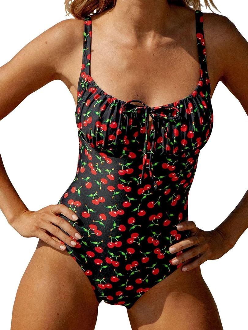 Womens Tie Floral Sexy One-Piece Tankini Bathing Suits Slimming Swimsuit (XX-Large)