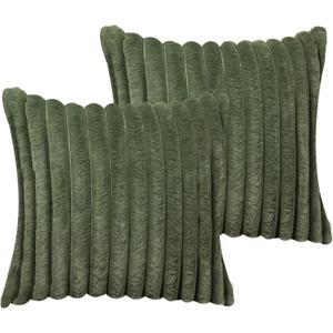 16x16 Throw Pillow Covers Set of 2, Decorative Faux Fur Covers for Bed, Couch Soft Fluffy Pillow Cover with Velvet Back for Living Room, Neutral Home Dcor Accent for Sofa - Green