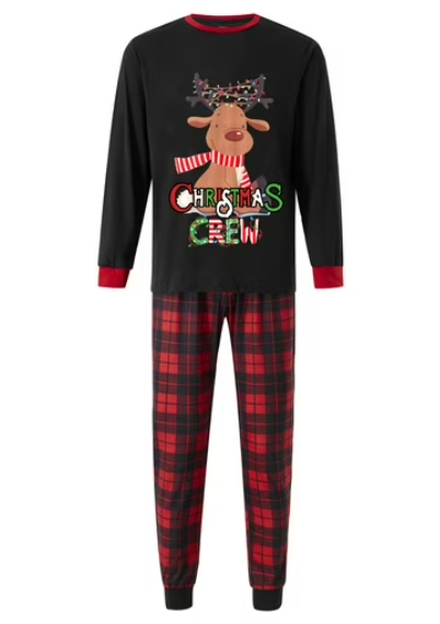 Qiylii Christmas Family Matching Pajamas Set Parent-Child Elk Print Long Sleeve Shirt and Plaid Pants Set Loungewear Soft Sleepwear for Holiday Pjs Sets with Dog, Men`s Large