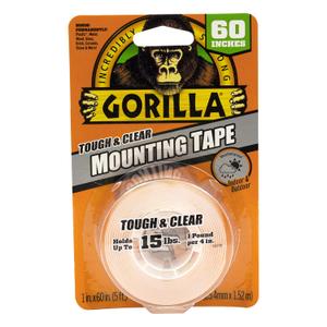Gorilla Tough & Clear; Double Sided Mounting Tape; Weatherproof; 1" x 60"; Clear; (Pack of 1)