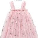 BGFKS Layered Tulle Tutu Dress for Toddler Girls,Baby Girl Rainbow Tutu Princess Skirt Set with Flower Headband. (6 Months, Flower Pink)