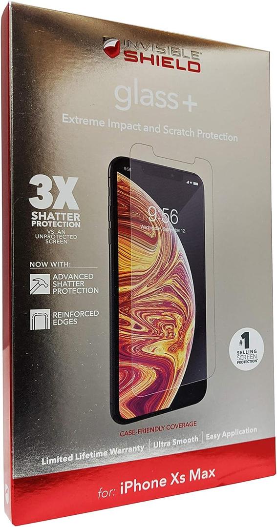 ZAGG InvisibleShield Glass+ Screen Protector  High-Definition Tempered Glass for Apple iPhone Xs MAX  Impact & Scratch Protect