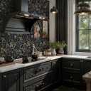 2 x Dimoon 78.7"x17.3" Vintage Wallpaper Boho Floral Peel and Stick Wallpaper Dark Black Gold Contact Paper Flower Removable Wall Paper Renter Friendly Stick on Kitchen Bathroom Self Adhesive Vinyl