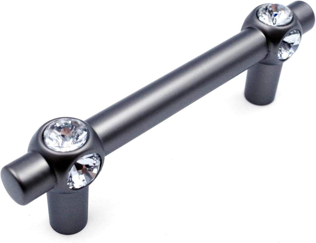 JETLAND Cabinet Drawer Crystal Pulls, 4-Pack, Grey with Clear Glass, 3" Hole Centers, Shining Cross, Cabinet Handles for Dresser Nightstand Furniture, PW6733GY076 (Gray)