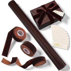 Ctosree Matte Brown Kraft Wrapping Paper 32.81 ft with 45 ft Velvet Ribbon 12 Gift Tags Solid Color Gift Wrapping Paper Roll for Graduation Mothers Father's Day Wedding Birthday Gifts