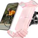 Bicycle Phone Holder,Motorcycle Handlebar Phone Mount,1S Quick Lock Release,360Rotation Silicone Wrapped Phone Clamp Stand for E-bike,Scooter ATV Strollers Bike Phone Clip,for 4.7- 6.8"Phones (Pink)