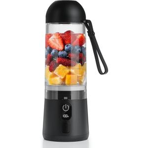 Portable Blender, 8 Blades Personal Size Smoothie Blender for Shakes, USB C Rechargeable Juicer Cup with LED Display, Travel Friendly Mini Mixer for Home, Office, Gym, 17oz, Black