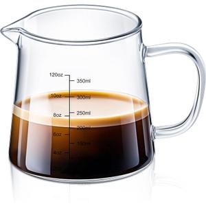 Honeydak 1 Pack 12oz Coffee Measuring Glass Cups Espresso Pitcher Heat Resistant Glass Coffee Measuring Cup Milk Frothing Pitcher Espresso Shot Glasses, Creamer Container, Microwave Dishwasher Safe