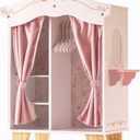 ROBUD Wooden Play Armoire Closet for Dolls, Doll Closet Furniture Wardrobe with 5 Hangers, Mirror, Velvet Curtains, Fit for 16-20in American Girl Doll Clothes, Gift for Boys & Girls, 3+
