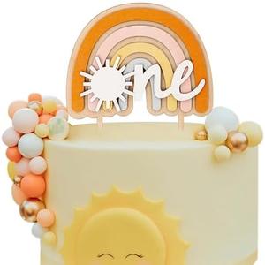 MUWEOL The Sun Wooden Cake Topper - Boho Theme 1st/First Birthday Party Decoration,Hippie Rainbow Baby Shower Supplies for Baby Boys Girls (boho sun topper)