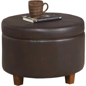 HomePop Round Leatherette Storage Ottoman with Lid, Chocolate Brown Large