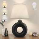 Black Ceramic Table Lamp for Living Room Bedroom, 21" Modern Bedside Lamps with 3 Color Temperature Farmhouse Rustic Table Lights for Night Stands, Dorm, Office, Home Dcor (Bulb Included) (Black)