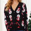 VENTELAN Classic Cardigan Ugly Christmas Sweaters for Women V Neck Button Down Sweater with Fun Patterns and Animals,S-2XL (Black, XL)
