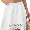 Yousify Womens Summer Mini Skirts Y2K Lace Trim Skirt Casual High Waisted Satin Silk Flowy Going Out Beach Short Skirt (White, M)