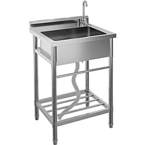 Stainless Steel Utility Sink, Free Standing Single Bowl Kitchen Sink with Faucet, Hot and Cold Water Pipe, Freestanding Commercial Sink for Garage, Shop, Laundry, Sliver (24") (24*20*41inch, Silver)