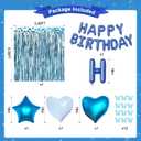 Navy Blue Birthday Decorations for Men Boys, Navy Blue Macaron Light Metallic Blue Confetti Balloons Happy Birthday Banner Butterfly Fringe Curtains for 21st 25th 30th Birthday Decorations