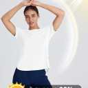 Women's Short Sleeve Workout Tops Moisture Wicking Cooling Shirts UV Protection Quick Dry Athletic Activewear (Medium, White)