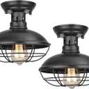 2 Pack Farmhouse Flush Mount Ceiling Light - Easric Industrial Ceiling Light Fixture Rustic Black Metal Cage Close to Ceiling Lamp E26 Base for Hallway Foyer Kitchen Porch
