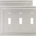 2-Pack Triple Toggle Wall Plate, Satin Nickel Light Switch Cover, Metal Switch Covers Wall Plate, Midsize, A035 Series