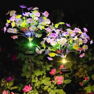 Solar Flower Lights Outdoor Garden Decor Multi-Color Changing LED Waterproof Lamp,Birthday Gifts for Women Mom Grandma,for Yard Lawn Backyard Landscape Pathway Patio Outside Gardening Gifts-2 Pack