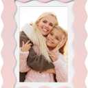 5x7 Cute Picture Frame, Wavy Curved Photo Frame with 4x6 Mat and Real Glass, Unique Funky Frame for Table and Wall Display, Home Office Desk Decoration Art, Baby Girl Gift (5x7, Light Pink)