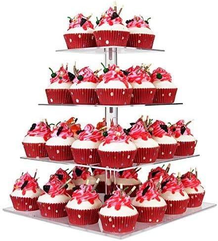 YestBuy 4 Tier Cupcake Stand, Acrylic Cupcake Tower Stand, Premium Cupcake Holder, Clear Cupcake Display Tree Tower Stand For 52 cupcakes, Display for Pastry Wedding Birthday Party
