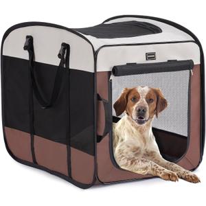DONORO Dog Kennels and Crates for Medium Dogs, Portable Pop Up Indoor Pet Cage with Sturdy Wire Frame, Collapsible Travel Crate Soft Sided Cat Bag Escape Proof (Brown, 32.0" L x 21.0" W x 26.0" H)