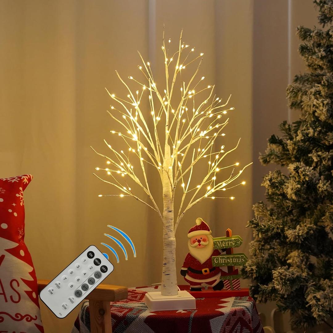 144 LED Birch Tree Lights with Remote Control, DIY Artificial Tree Lamp with Timer, Twinkle Lighted Tree 3 AA or USB Powered, Fairy Light Spirit Tree for Bedroom Easter Decor (White) (2ft)