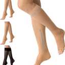 3 Pairs Open Toe Support Socks for Women Knee High Stockings 40D Nylons (S)