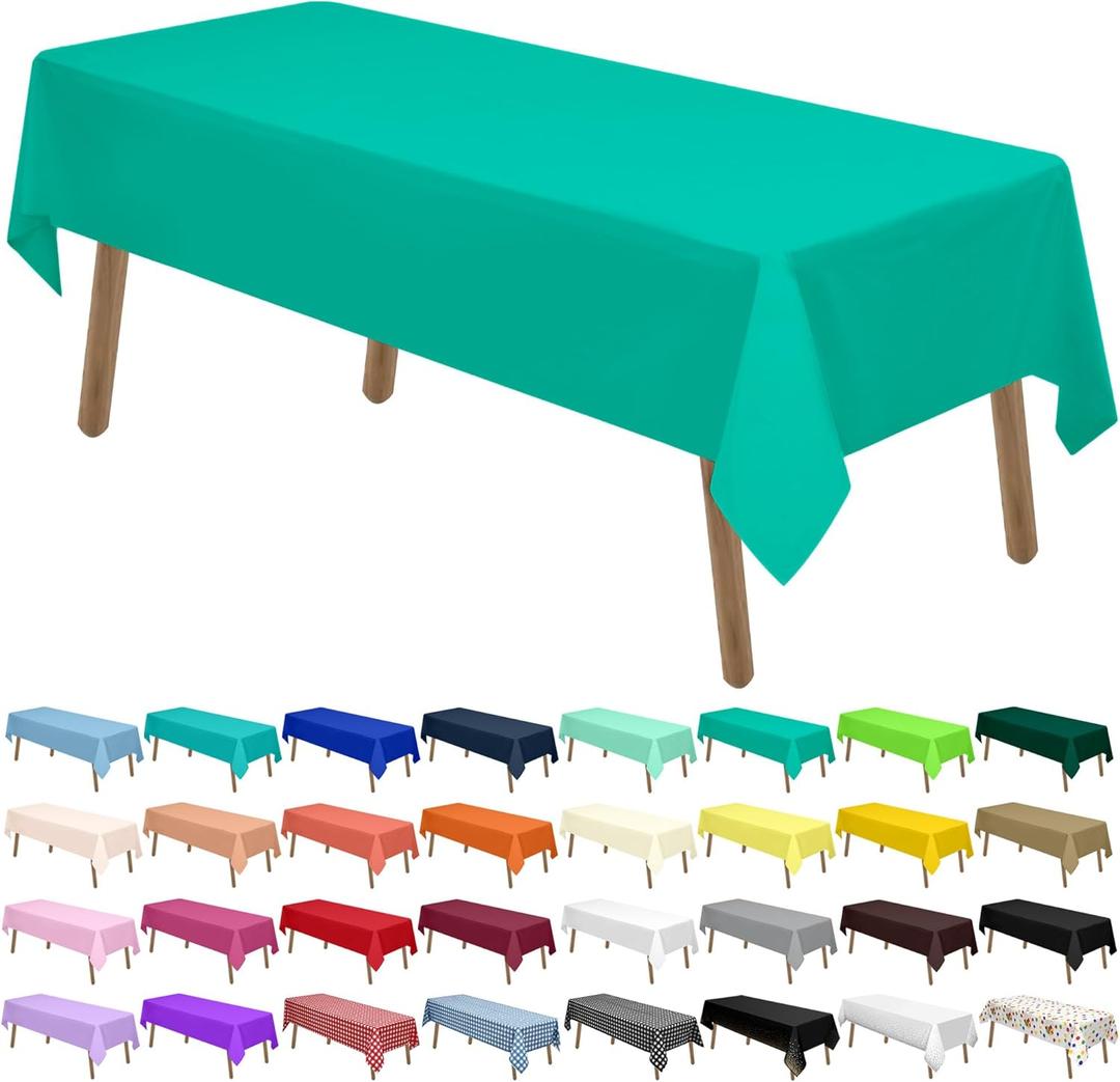 4 x PARTY ULYJA Teal Plastic Tablecloths 2 Pack Disposable Table Covers 54 x 108 Inch Bridal Shower PEVA Solid Table Cloths for BBQ Picnic Birthday Wedding Banquet Parties 8 ft Rectangle Table Use